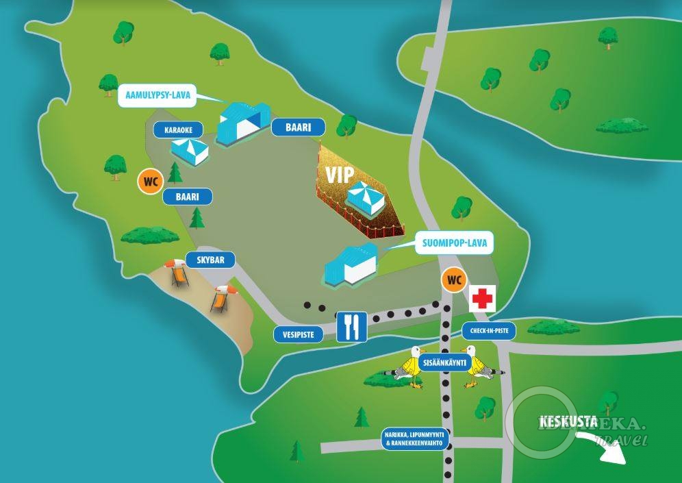 Прошлогоднаяя карта территории фестиваля Suomipop в Оулу.