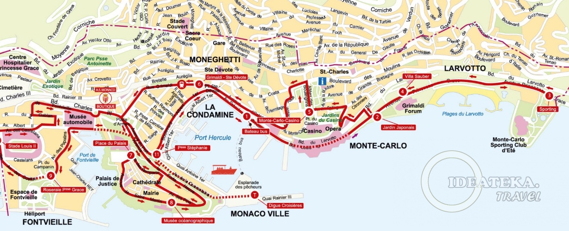 Карта маршрута туристического автобуса в Монако